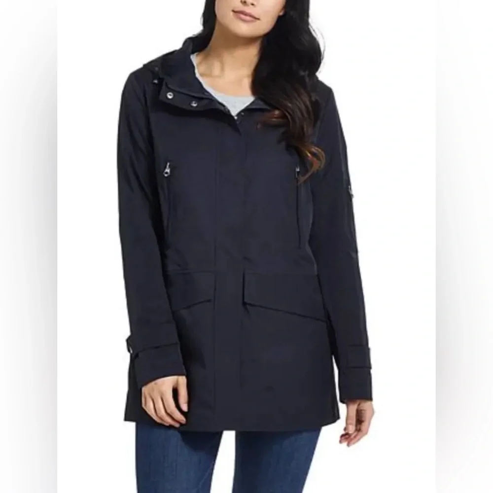 NWT ELLEN TRACY Women's City Rain Jacket with Hood Size Large Navy Blue NWT $150 - Picture 1 of 7